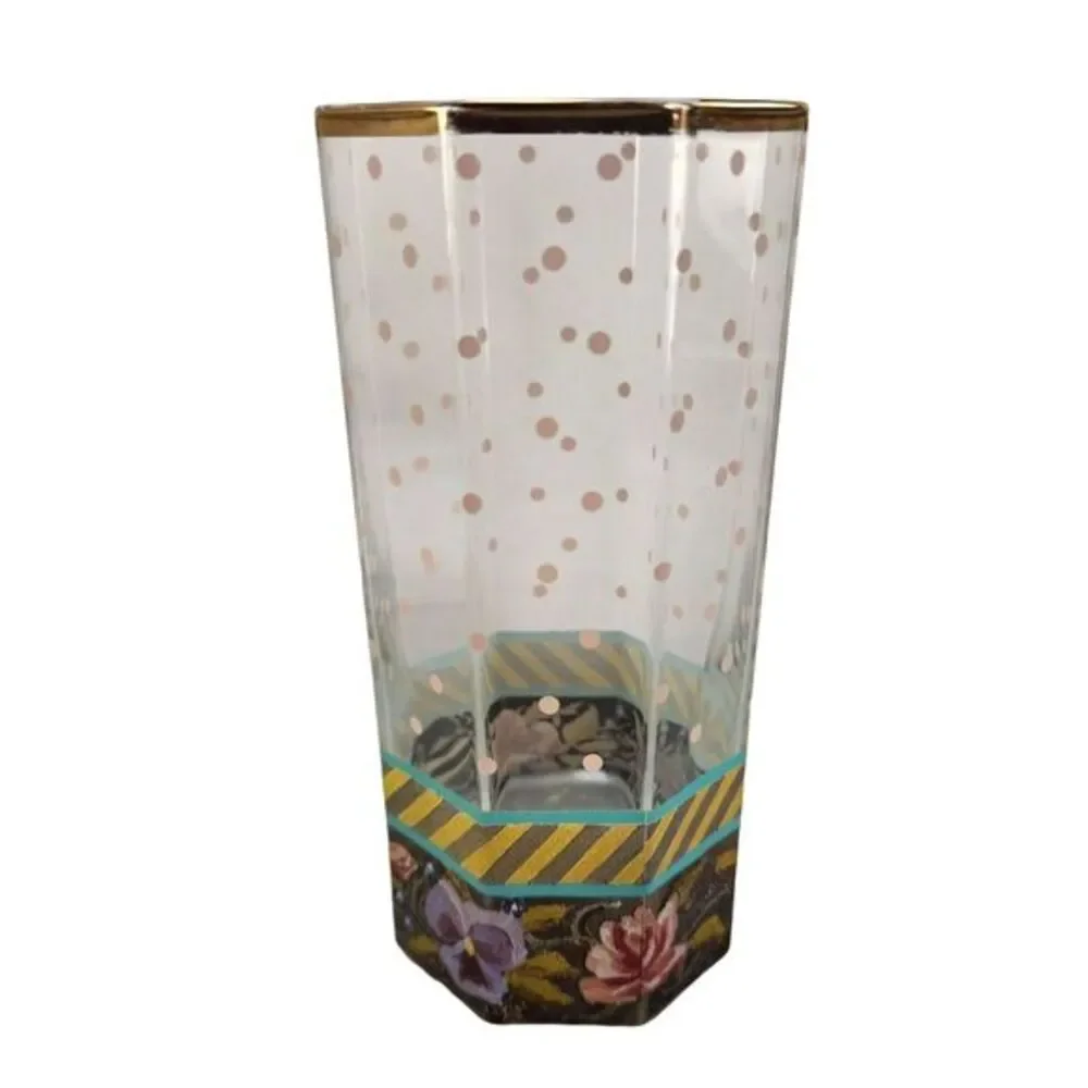 MacKenzie Childs Garland Formal Dot Glass Tumbler Victoria Richard 1991 Vtg READ